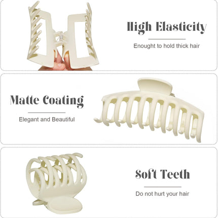 4 Style Hair Clips for Women, 8 Pcs 4.3 Inch Large Hair Claw Clips for Thick Hair and 2 Inch Claw Clips for Thin Hair, Square Double Row Teeth Strong Hold Nonslip Hair Claws (Black+beige).
