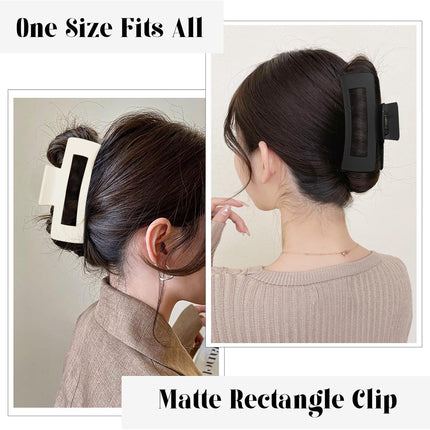 4 Style Hair Clips for Women, 8 Pcs 4.3 Inch Large Hair Claw Clips for Thick Hair and 2 Inch Claw Clips for Thin Hair, Square Double Row Teeth Strong Hold Nonslip Hair Claws (Black+beige).