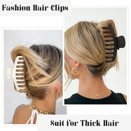 4 Style Hair Clips for Women, 8 Pcs 4.3 Inch Large Hair Claw Clips for Thick Hair and 2 Inch Claw Clips for Thin Hair, Square Double Row Teeth Strong Hold Nonslip Hair Claws (Black+beige).