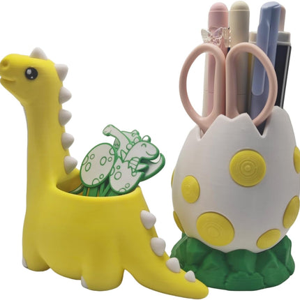 Cute Dinosaur with Egg Pen Holder, Creative Dino Pencil Holder with Four Lovely Bookmark Desk Organizers, Office Supplies Decorations Idea Gift for Women Kids.