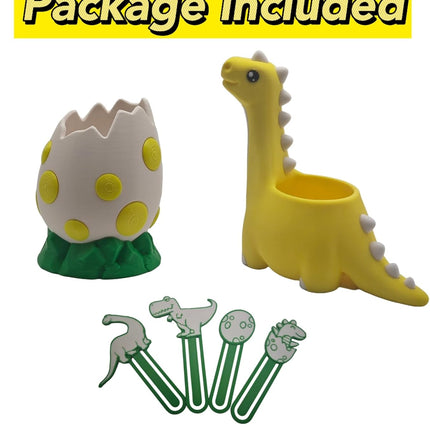 Cute Dinosaur with Egg Pen Holder, Creative Dino Pencil Holder with Four Lovely Bookmark Desk Organizers, Office Supplies Decorations Idea Gift for Women Kids.