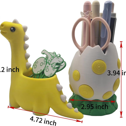 Cute Dinosaur with Egg Pen Holder, Creative Dino Pencil Holder with Four Lovely Bookmark Desk Organizers, Office Supplies Decorations Idea Gift for Women Kids.