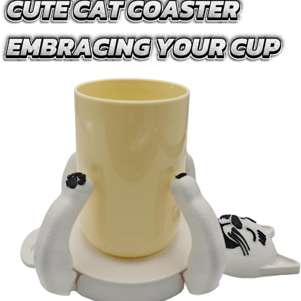Funny Cat Coasters Cup Cuddler, 3D Printed Creative Coasters for Drinks, Bars, Party, Birthday Gifts for Cat Lovers, Home Decor Housewarming and White Elephant Gifts Ideas (Black+White).