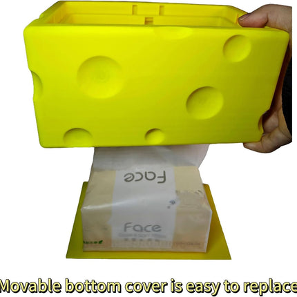 Cheese Automatic Sinking Tissue Box Cover, Stylish Rectangle Sunken Tissue Box Holder with Pull-Out Bottom, Decorative Tissue Cover for Bathroom Toilet Bedroom Table Desk Office (Yellow).