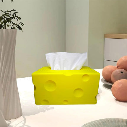 Cheese Automatic Sinking Tissue Box Cover, Stylish Rectangle Sunken Tissue Box Holder with Pull-Out Bottom, Decorative Tissue Cover for Bathroom Toilet Bedroom Table Desk Office (Yellow).