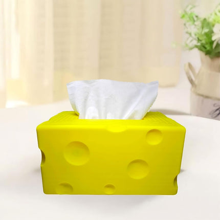 Cheese Automatic Sinking Tissue Box Cover, Stylish Rectangle Sunken Tissue Box Holder with Pull-Out Bottom, Decorative Tissue Cover for Bathroom Toilet Bedroom Table Desk Office (Yellow).