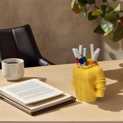 Sweater Pen Holder - 3D Printed Desk Organizer with Cozy Design for Pens, Makeup Brushes, Unique Office Desk Accessory.