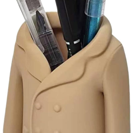 Trench Coat Pen Holder - 3D Printed Desk Organizer with Classic Design for Pens, Makeup Brushes, Elegant Office Desk Accessory.