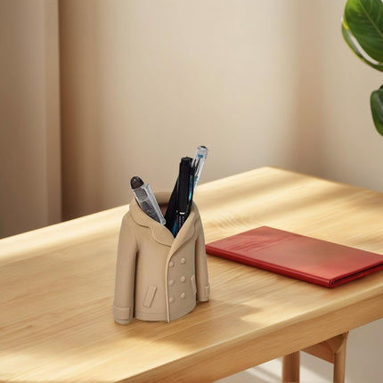 Trench Coat Pen Holder - 3D Printed Desk Organizer with Classic Design for Pens, Makeup Brushes, Elegant Office Desk Accessory.