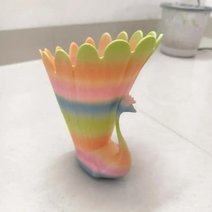 Creative Gradient Peacock Pen Holder for Desk, 3D Printed Pencil & Makeup Brush Holder Desk Organizers, Stylish Spacious Office Supplies Decorations Idea Gift for Women Girls.