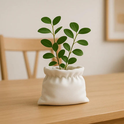 Unique Cumpled Fabric Sack Indoor Plant Pots - 3.54 Inch Fower Pot Small Succulent Green Plants Pot, Cute Plant Gifts for Plant Lovers.