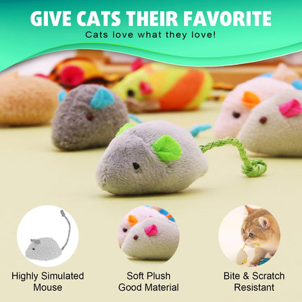 12 Pack Cat Mouse Toy, Soft Plush Catnip Mice Toys with String Tails Interactive Play for Cat, Puppy, Kitty Kitten.