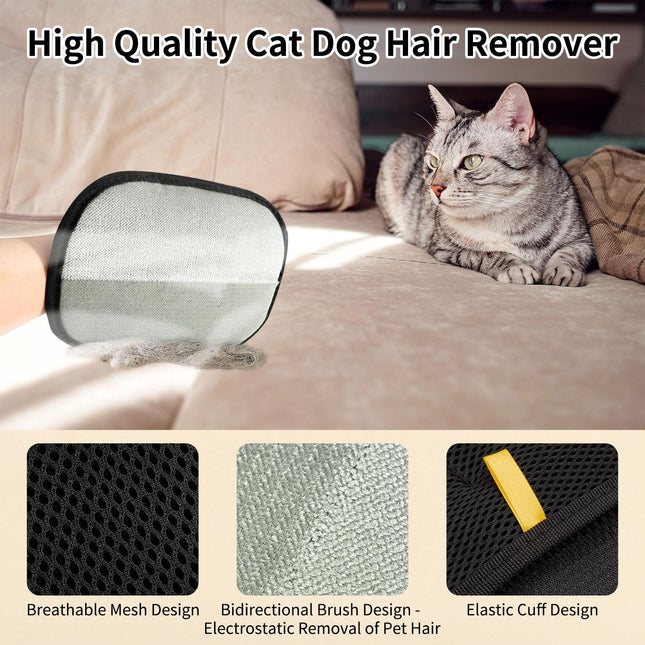 2PCS Double-Sided Pet Hair Remover Gloves, Electrostatic Cat Dog Pet Grooming Gloves, Pet Hair Remover for Carpet Couch Car, Versatile Pet Hair Remover for Washing Deshedding Grooming.