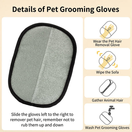 3PCS Double-Sided Pet Hair Remover Gloves, Electrostatic Cat Dog Pet Grooming Gloves, Pet Hair Remover for Carpet Couch Car, Versatile Pet Hair Remover for Washing Deshedding Grooming.