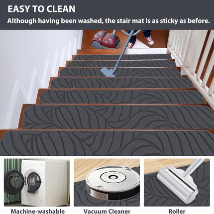 Stair Treads Non Slip for Wooden Steps, 8" X 30" (15-Pack) Stair Runner Carpet Treads Indoor with Reusable Adhesive, Stairslide Carpets Rugs Safety Mats for Elders, Kids & Dogs.