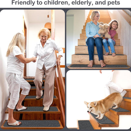 Stair Treads Non Slip for Wooden Steps, 8" X 30" (15-Pack) Stair Runner Carpet Treads Indoor with Reusable Adhesive, Stairslide Carpets Rugs Safety Mats for Elders, Kids & Dogs.