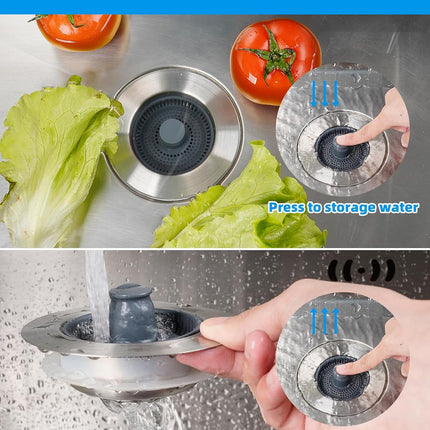 Upgraded 3 in 1 Kitchen Sink Drain Strainer and Stopper Combo, Stainless Steel Metal Pop Up Sink Stopper, Anti-Clogging Basket Strainer with Handle for US Standard 3-1/2 Inch Drain, Grey.
