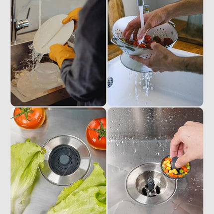 Upgraded 3 in 1 Kitchen Sink Drain Strainer and Stopper Combo, Stainless Steel Metal Pop Up Sink Stopper, Anti-Clogging Basket Strainer with Handle for US Standard 3-1/2 Inch Drain, Grey.