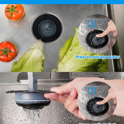 3 in 1 Kitchen Sink Drain Strainer and Stopper Combo, Stainless Steel Metal Pop Up Sink Stopper, Anti-Clogging Basket Strainer with Foldable Handle for US Standard 3-1/2" Drain, Matte Black.