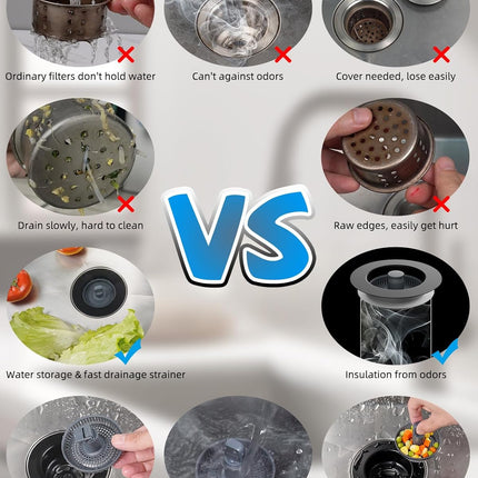 3 in 1 Kitchen Sink Drain Strainer and Stopper Combo, Stainless Steel Metal Pop Up Sink Stopper, Anti-Clogging Basket Strainer with Foldable Handle for US Standard 3-1/2" Drain, Matte Black.