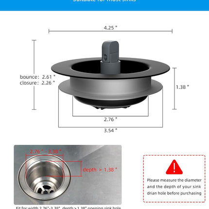 3 in 1 Kitchen Sink Drain Strainer and Stopper Combo, Stainless Steel Metal Pop Up Sink Stopper, Anti-Clogging Basket Strainer with Foldable Handle for US Standard 3-1/2" Drain, Matte Black.