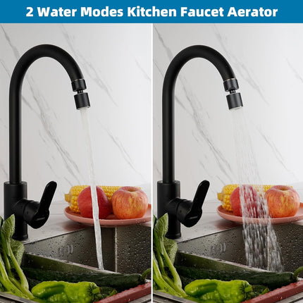 NSF/ANSI/CAN 61 Certified Faucet Aerator, CUPC Certification 360° Swivel Kitchen Sink Aerator, 2-Flow Sink Sprayer Attachement, Faucet Replacement Part 55/64 Inch Female Thread - Matte Black.