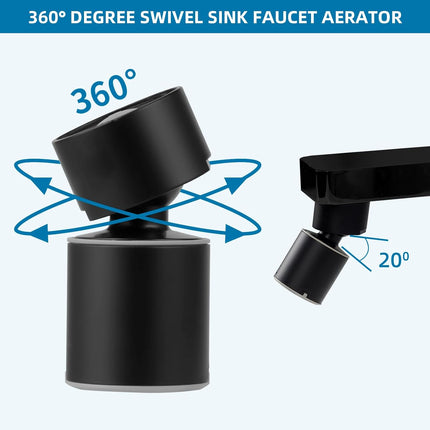 NSF/ANSI/CAN 61 Certified Faucet Aerator, CUPC Certification 360° Swivel Kitchen Sink Aerator, 2-Flow Sink Sprayer Attachement, Faucet Replacement Part 55/64 Inch Female Thread - Matte Black.