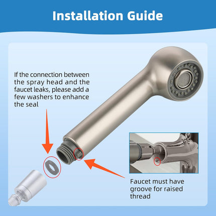 Replacement Sprayer Pull Out Spray Head for Kitchen Sink Faucet G1/2 or 13/16inch Thread 2-Function Stream Aerated Flow- Brushed Nickel.