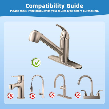 Replacement Sprayer Pull Out Spray Head for Kitchen Sink Faucet G1/2 or 13/16inch Thread 2-Function Stream Aerated Flow- Brushed Nickel.
