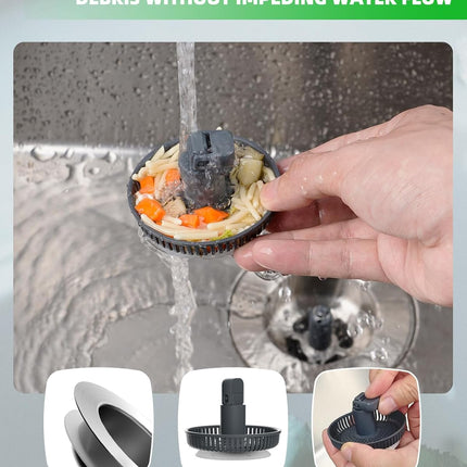 Universal 3 in 1 Metal Kitchen Sink Drain Strainer, Upgraded Stainless Steel Stopper Combo, Pop Up Stopper with Handle, 3 Anti-Clogging Baskets, Fit for US Standard 3-1/2 Inch Drain.