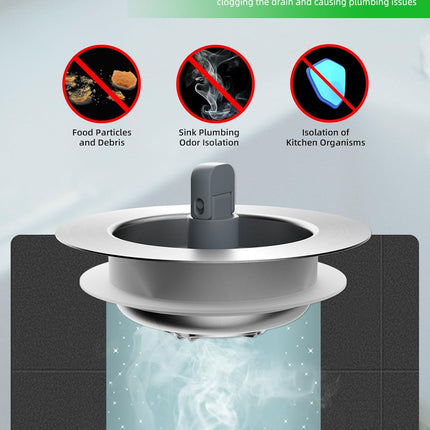 Universal 3 in 1 Metal Kitchen Sink Drain Strainer, Upgraded Stainless Steel Stopper Combo, Pop Up Stopper with Handle, 3 Anti-Clogging Baskets, Fit for US Standard 3-1/2 Inch Drain.