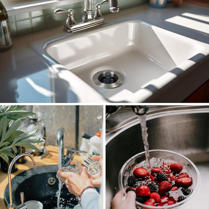 Universal 3 in 1 Metal Kitchen Sink Drain Strainer, Upgraded Stainless Steel Stopper Combo, Pop Up Stopper with Handle, 3 Anti-Clogging Baskets, Fit for US Standard 3-1/2 Inch Drain.