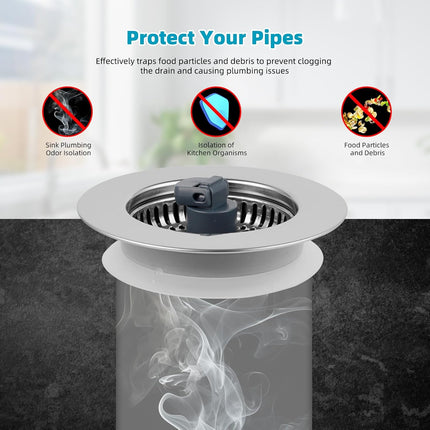 3 in 1 Kitchen Sink Drain Strainer, Stainless Steel Wrapped Shell Drain Stopper Combo, Pop Up Sink Stopper, Stainless Steel Anti-Clogging Basket Strainer for US Standard 3-1/2" Drain.