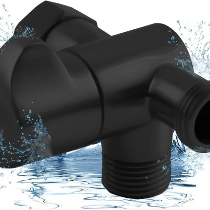 All Metal Solid Brass Shower Arm 3-Way Diverter Valve for Hand Shower and Fixed Shower Head, G1/2'' Shower Arm T Adapter, Bathroom Universal Shower System Replacement Part, Matte Black.