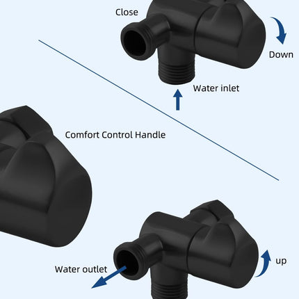 All Metal Solid Brass Shower Arm 3-Way Diverter Valve for Hand Shower and Fixed Shower Head, G1/2'' Shower Arm T Adapter, Bathroom Universal Shower System Replacement Part, Matte Black.