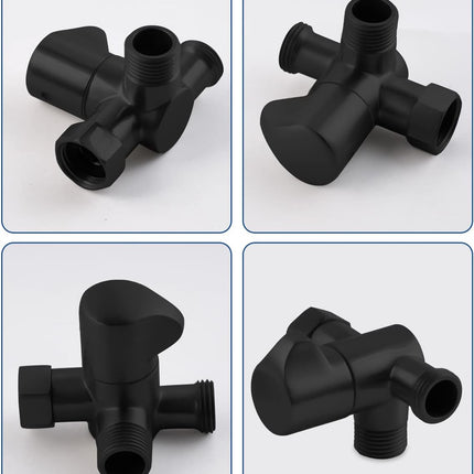 All Metal Solid Brass Shower Arm 3-Way Diverter Valve for Hand Shower and Fixed Shower Head, G1/2'' Shower Arm T Adapter, Bathroom Universal Shower System Replacement Part, Matte Black.