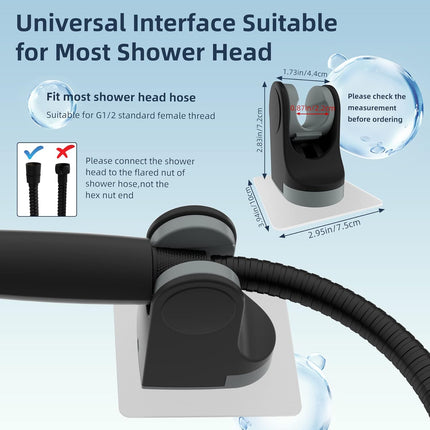 Shower Head Holder, Strong Adhesive, Waterproof, Height Adjustable, Wall Mount, No Drilling, Matte Black.
