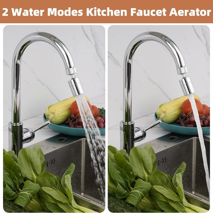 Dual-Function Female Faucet Aerator, 1.8 GPM Extra Big Angle Rotate Kitchen Sink Aerator Sprayer Head 360 Degree Swivel Kitchen Sink Sprayer Attachment-55/64 Inch-27UNS Female Thread-Chrome.