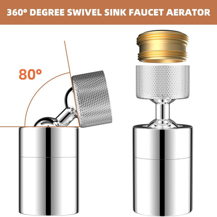 Dual-Function Female Faucet Aerator, 1.8 GPM Extra Big Angle Rotate Kitchen Sink Aerator Sprayer Head 360 Degree Swivel Kitchen Sink Sprayer Attachment-55/64 Inch-27UNS Female Thread-Chrome.