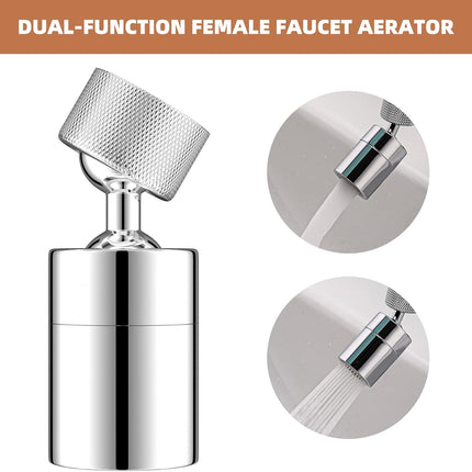 Dual-Function Female Faucet Aerator, 1.8 GPM Extra Big Angle Rotate Kitchen Sink Aerator Sprayer Head 360 Degree Swivel Kitchen Sink Sprayer Attachment-55/64 Inch-27UNS Female Thread-Chrome.