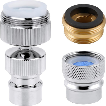 Dishwasher Snap Adapter Connection 2 Pack, One with Swivel Ball Joint and The Other One with Faucet Aerator, 15/16-27Male Outside and 55/64-27Female Inside, Chrome.