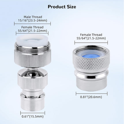 Dishwasher Snap Adapter Connection 2 Pack, One with Swivel Ball Joint and The Other One with Faucet Aerator, 15/16-27Male Outside and 55/64-27Female Inside, Chrome.
