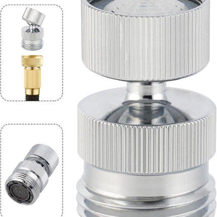 Swivel Faucet Adapter Kit, Solid Brass 3/4" Garden Hose Adapter with Aerator, 360 Degree Kitchen Sink Faucet Aerator Adapter for Female and Male to Male, Chrome.
