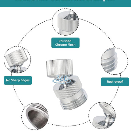Swivel Faucet Adapter Kit, Solid Brass 3/4" Garden Hose Adapter with Aerator, 360 Degree Kitchen Sink Faucet Aerator Adapter for Female and Male to Male, Chrome.