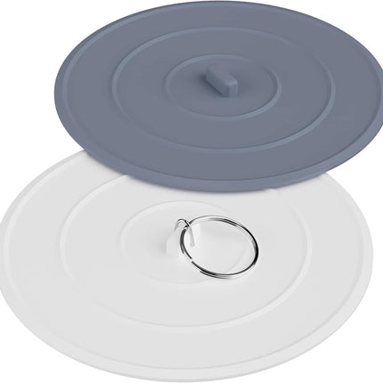 2 Pack Bath Tub Stopper, Flat Suction Sink Stopper Rubber Silicone Shower Drain Bath Plug Stopper for Kitchen, Bathroom and Laundry Sink (White-Grey).