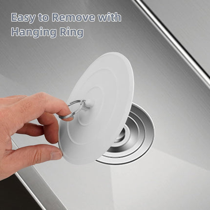 2 Pack Bath Tub Stopper, Flat Suction Sink Stopper Rubber Silicone Shower Drain Bath Plug Stopper for Kitchen, Bathroom and Laundry Sink (White-Grey).