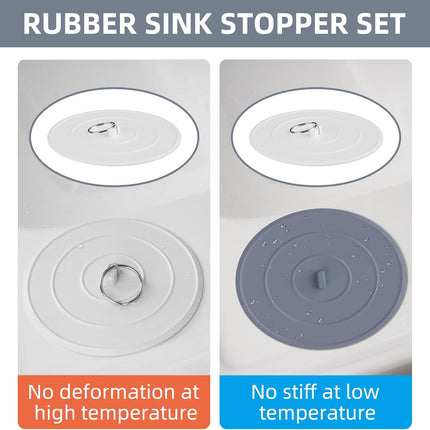 2 Pack Bath Tub Stopper, Flat Suction Sink Stopper Rubber Silicone Shower Drain Bath Plug Stopper for Kitchen, Bathroom and Laundry Sink (White-Grey).