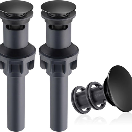 2 Pack Push and Seal Pop Up Drain Stopper with Overflow for Bathroom Sink Faucet Vessel Vanity, Matte Black.