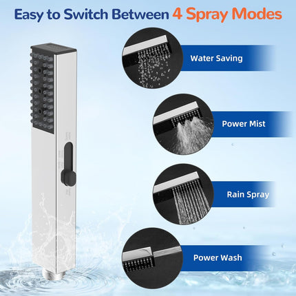 Upgraded All Metal 4 Spray Handheld Showerhead Set, High Pressure Stainless Steel Shower Head with 360° Swivel Solid Brass Holder & Bracket, 71" Stainless Steel Hose, Chrome.