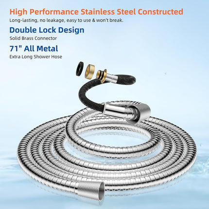 Upgraded All Metal 4 Spray Handheld Showerhead Set, High Pressure Stainless Steel Shower Head with 360° Swivel Solid Brass Holder & Bracket, 71" Stainless Steel Hose, Chrome.